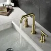 Bathroom Sink Faucets Basin Brass Faucet Widespead Thre Holes Deck Mounted Toilet And Cold Mixer Water Tap