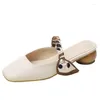 Klänningskor Kvinnor 2024 Fashion Slingbacks Slip-On High Heels Summer Office Pumpar Women Ribbon Pearl Stängt tå sandaler