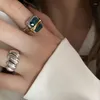 Cluster Rings 2 Piece Korean Punk Retro Square Sapphire Old Women's Ring Simple Fashion Party Decoration Jewelry 2024 Hangzhi