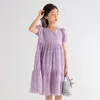 Vestidos para meninas de 8 a 10 anos, vestido roxo de renda para festa de aniversário, roupas infantis, verão, vestido elegante para adolescentes