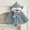 Baby Girls Fuzzy Cape Chunky Warm Shark Bow Soft Touch Buckle Hooded Cloak for Winter Fall 240122