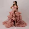 Gowns Photoshoot v Boyun Bir Çizgi Süpürük Tül Tül Hamile Seksi Kadınlar Annelik Elbise Fotoğraf Çekimi için