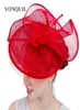 Neuer Stil, roter Hochzeits-Kopfschmuck, Sinamay, Kentucky Derby, Royal Ascot, Fascinator, Hüte, modische Haar-Accessoires, Party-Stirnbänder, SYF1114006909