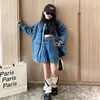 Clothing Sets Teenage Girl Denim Suits 2 Pieces Loose Jackets Pleated Skirts Fashion Casual Kids Outfits Girls Clothes Set Children Suit