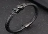 Hyperbole Men Jewelry Black Braided Leather Bracelets Stainless Steel Leahter Cool Skull Bracelet5398077