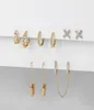 Hoop Huggie Fashion Chain Earrings Set Punk Gold Safety Pin For Woman Crystal Circle Double Piercing Earring Jewelry4351336