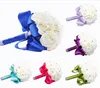 2020 Ny brudbukett bröllopsdekoration Artificial Bridesmaid Flower Crystal Silk Rose Royal Blue White Green Lilac Fuchsia Min6318511