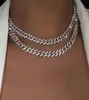 Flatfoosie Złoty Srebrny kolor lodowany w dhinestone Choker Naszyjnik Kobiety Bling Cuban Link Łańcuch kryształowy naszyjnik Hip Hop Jewlery 0923928073