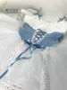 Scen Wear Giselle kan inte hålla dotterbondens långa gasväv klänning skräddarsydd för vuxna barns blå och vita showtävling