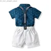 T-shirts 2023 Zomer Casual Stijl Nieuwe Jongenskleding Kinderen Korte Mouwen Shirts Ster Gedrukt Shorts Q240218