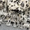Blusas femininas nicho francês high-end indústria pesada temperamento super fada flor preta laço pequeno topo quadrado colarinho curto camisa floral