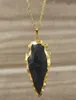 Black Obsidian Arrowhead Arrow Pendant Charms with Gold Plated Edges Bail Black Arrowheads Agate Druzy Quartz Pendant SD48313224801