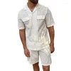 Мужские спортивные костюмы 2024, летняя мода, повседневная белая однобортная рубашка с короткими рукавами и шортами, комплект из двух предметов, костюм