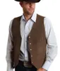 Men's Vests Mens Suede Suit Vest 5 Golden Button Design Western Cowboy Dress Waistcoat Tuxedo Blazer Slim Fit Winter Costume Homme