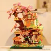 Blocks Creative 2in1 Sakura Tree House Building Blocks City Street View Architecture Model Micro Assemble Brick Toy Kid Girl Adult Gift