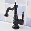 Rubinetti per lavandino del bagno Rubinetto in bronzo lucidato a olio Lavabo stile retrò Rotante con maniglia singola Foro e acqua fredda Nsf625