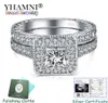 Met Certificaat YHAMNI Originele Solid 925 Zilveren Ring Sets Voor Vrouwen CZ Zirkoon Dubbele Stapelbare Ring Bruiloft Sieraden ZR2938455073