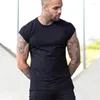 T-shirts pour hommes Marque Vêtements Fitness Chemise Hommes Mode Solide Étendre Long Tshirt 2024 Summer Gyms T-shirt à manches courtes Coton Bodybuilding