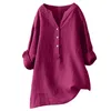 Blus bomullslinne skjorta kvinnor topp fast färg långärmad midja lös montering över tröja hösten vinterkläder plus storlek 240130