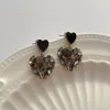 Dangle Earrings AENSOA Geometric Black Enamel Crystal Double Heart Drop Shiny Rhinestone Love For Women State
