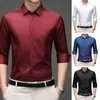 Herrklänningskjortor män fall skjorta fast färg formell affärslapel enkelbröst långa ärmar silkeslen topp