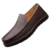 Äkta vårläder loafers design mockasin högkvalitativ slip på mjuka platta avslappnade män affärshandgjorda båtskor b
