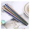 Chopsticks Glossy Titanium Plated Anti Scalting High-klass 304 Rostfritt stål Rainbow Golden Black Square Drop Delivery Home Garden Dheil