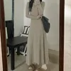 Vestidos casuais de malha longa mulheres moda coreana o-pescoço botão solto vintage clássico a-line streetwear gracioso midi ulzzang vestidos