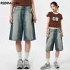 Jeans femininos reddachic azul gradiente baggy jorts mulheres vintage lavagem cintura alta perna larga denim shorts casuais calças curtas coreano y2k