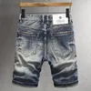 Jeans pour hommes Summer Trendy Mode Hommes Rétro Lavé Bleu Élastique Ripped Court Homme Vintage Designer Casual Denim Shorts