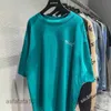 24ss Designer t Shirt Balanciaga Spring Summer Coke Wave Letter Round Neck Cotton Short Sleeve Loose Version Mens and Womens Lake Green Blue C0NX