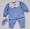 Conjunto de pijama infantil unissex vintage com letras bordadas e venda. Criança menina menino xadrez pijamas conjunto.