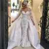 Wunderschöne Meerjungfrau-Hochzeitskleider mit abnehmbarer Schleppe, schulterfreies Spitzen-Brautkleid, Vestidos, rückenfreies Dubai-Hochzeitskleid in Übergröße