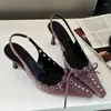 Scarpe eleganti Sandali con tacco alto Sandali firmati Donna Estate 2024 Décolleté a punta Con lacci Fiocco Moda Tacco basso Slingback Donna