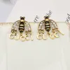 18k Gold Plated 925 Silver Luxury Brand Designers Letters Stud Geometric Tassels Letter Famous Women Bee Crystal Rhinestone Pearl Earring Wedding Party Jewerlry