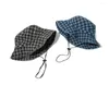 Berets Coreano Estilo Casual Checkerboard com Cordão Outono Inverno Pure Color Caps Feminino Chapéus Bacia Chapéu Mulheres Bucket Cowboy