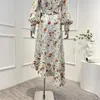 Robes décontractées 2024 Printemps Top Qualité Impression Florale Élégante Auto-Cravate Wrap Volants Robe Midi Femmes