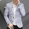 2024 Spring Men Blazers Fashion Stripe Printing Suit Jackets Slim Fit One Button Casual Business Coats Blazer Masculino M-3XL