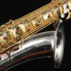 Aisiweier JTS 1100SG Marca Bb Saxofón Tenor Latón Cuerpo Chapado en Plata Laca Dorada Llave B Saxofón Plano Instrumento Con Estuche de Lona