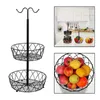 Kitchen Storage Metal Wire Fruit Basket 2 Tier With Banana Hanger Detachable Bowl Shelf Bread For Countertop