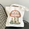 Sacs de courses décontractés, sac à bandoulière simple, impression de dessin animé, mode Harajuku plage voyage blanc, sac à main en toile pliable Canva