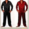 Conjunto de pijamas de cetim de seda masculino conjunto de pijamas pjs sleepwear loungewear s ~ 4xl listrado 240202