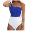 Damen-Bademode, einfarbig, einteilig, Blockanzug, Badeanzug, schulterfrei, für Damen, One-Shoulder-Badebekleidung, Tankinis-Set, Häkel-Bikini