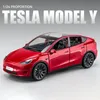 1 24 Model Y Model 3 Model S Alloy Car Model Diecasts Metal Vehicles Model Sound Light Collection Kids Bil Toys Gift 240201