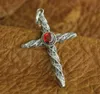 Linsion Red CZ 925 Sterling Silver Torsional Torsional Cross Mens Biker Pendant TA125 JP2800861