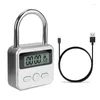 Smart Lock Display LCD Interruptor Temporizador Eletrônico USB Cadeado Recarregável Temporizador de Viagem-Prata