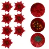 Flores decorativas 7pcs Natal Glitter Poinsétia Escolhas artificiais para ornamento de árvore de guirlanda (vermelho)