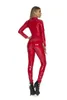 Mulheres Preto Vermelho Sexy Brilhante Patente Couro PU Zíper Virilha Aberta Macacão Nightclub Olhar Molhado Bodysuit S-5XL 240202