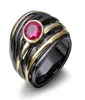 Ruby Cubic Zirconia Rings pläterade av IP Black Gold och Gold Whole Fashion Jewelry Gift2767336