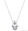 2019 Lucky Turkish Evil Eye Hamsa Handhalsband Delikat kedja Pave Blue CZ Pendant Halsband 100 925 Sterling Silver Jewelry286D5210613